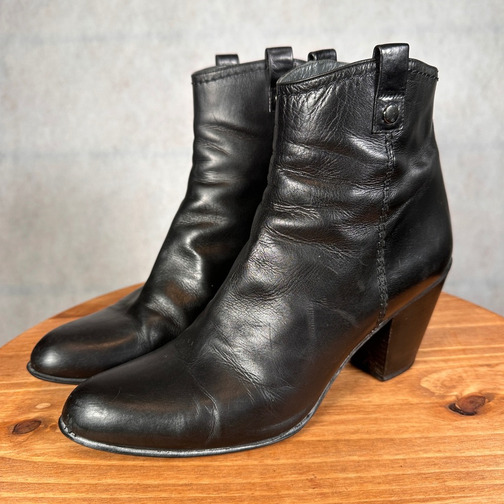 Stuart Weitzman Ankle Boots Womens 9 Black Good Leather Block Heel Western J2090